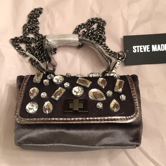 Steve Madden Handbags - Steve Madden Grey Velvet Crossbody Bag